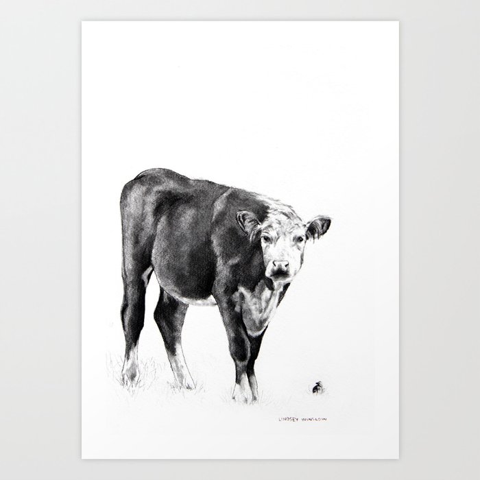 Cow and Cowbird Art Print