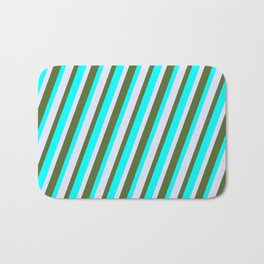 [ Thumbnail: Lavender, Dark Olive Green, and Cyan Colored Lines Pattern Bath Mat ]