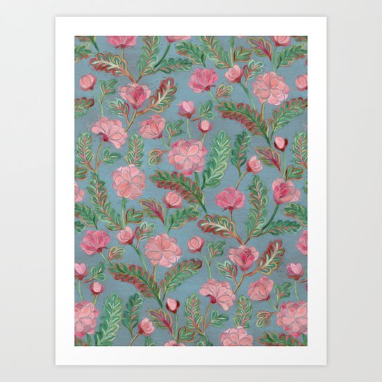 Soft Smudgy Pink and Green Floral Pattern Art Print