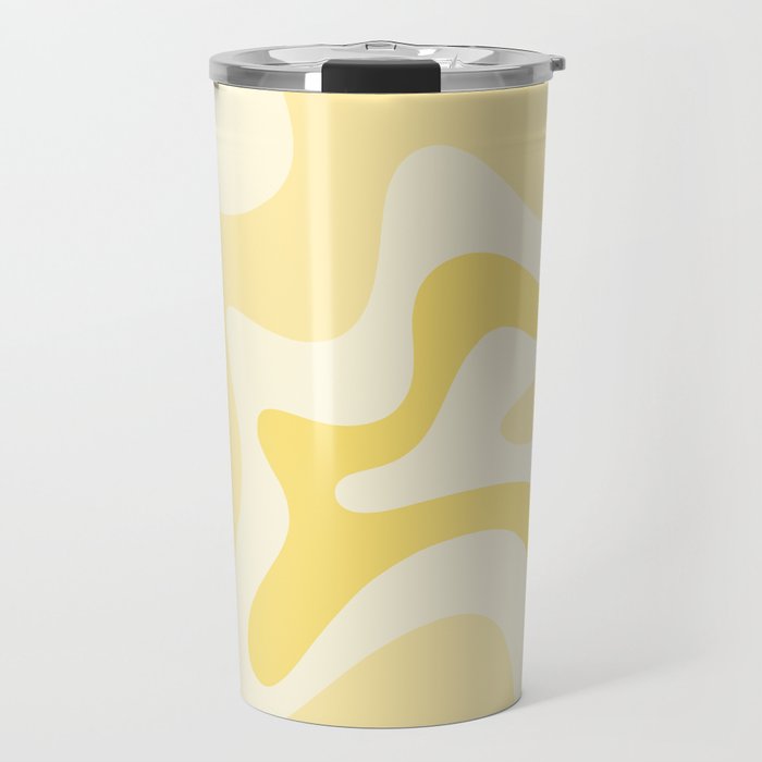 Retro Liquid Swirl Abstract Square in Soft Pale Pastel Yellow Travel Mug