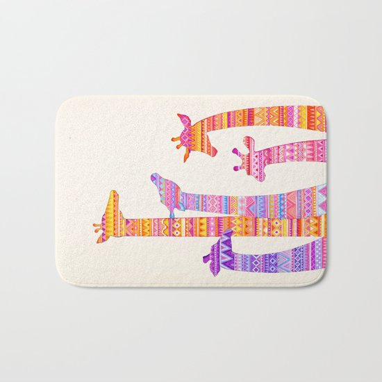 Giraffe Silhouettes in Colorful Tribal Print Bath Mat