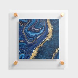 Midnight Blue + Gold Abstract Swirl Floating Acrylic Print