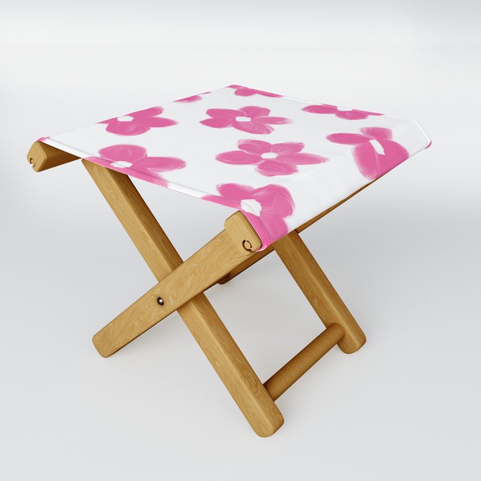 Preppy Pink Flowers Minimalist Pattern Folding Stool