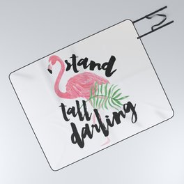 Black brush typography stand tall pink flamingo Picnic Blanket