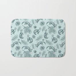 Pine Martens in Pine Forest (Mint and Pine) Bath Mat | Cute, Pattern, Branches, Martes Martes, Festive, Drawing, Nature, Scots Pine, Mustelids, Pine Cone 