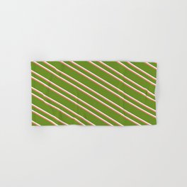 [ Thumbnail: Green, Mint Cream, and Salmon Colored Lines Pattern Hand & Bath Towel ]