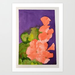 Salmon Pink Geranium Falls, Watercolor Flowers Art Print