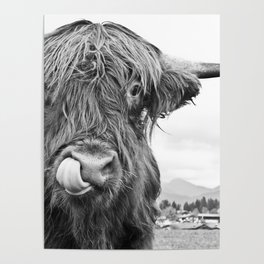 Cute Highland Cow Black & White #1 #wall #art #society6 Poster