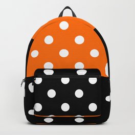 Large White Polka Dots on Orange and Black Stripes Backpack | Whitecircles, Whitepolkerdots, Stripes, Orangestripes, Fallcolors, Autumnal, Largedots, Vintagepattern, Autumncolours, Spotty 