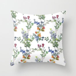 Hand Painted Watercolor Field Flowers Pattern | Pretty and Wild Throw Pillow