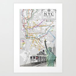 NYC "Black & White" Subway System Art Print Art Print