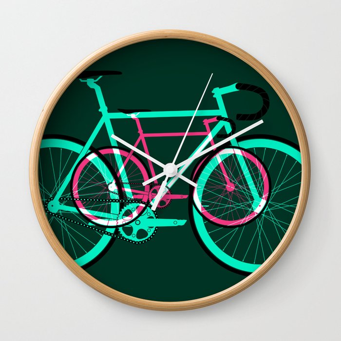 Fixed Gear Road Bikes – Green and Pink Wall Clock