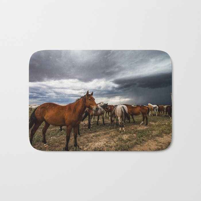 Pride - Horse Watches Over Herd as Storm Approaches Bath Mat