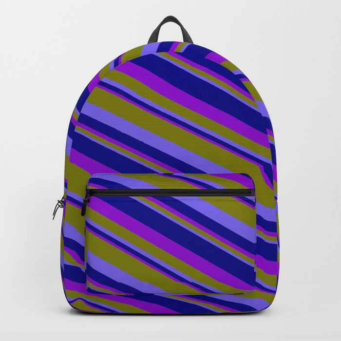 Green, Medium Slate Blue, Dark Blue, and Dark Violet Colored Pattern of Stripes Backpack