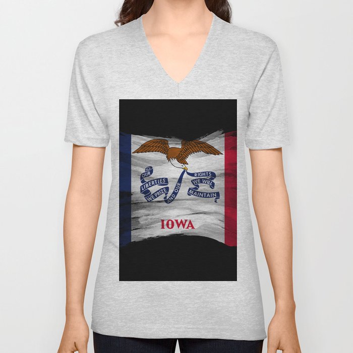 Iowa state flag brush stroke, Iowa flag background V Neck T Shirt