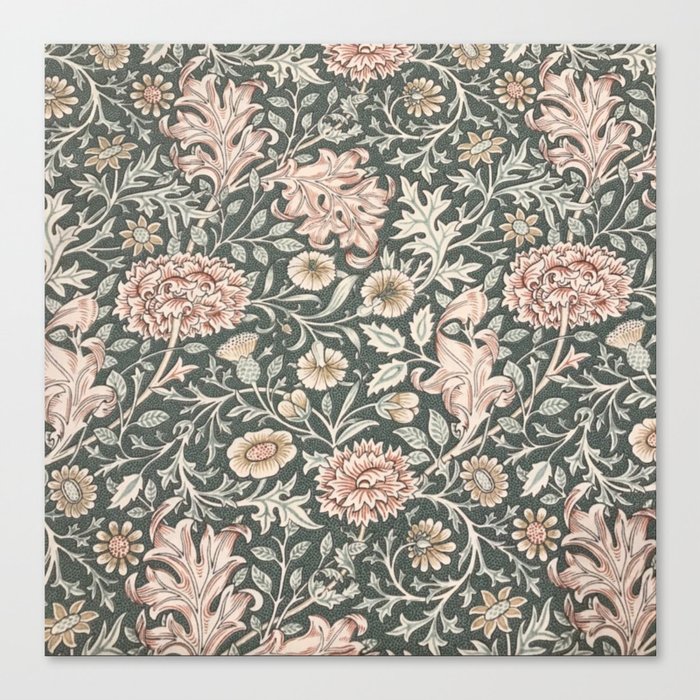 William Morris Double Bough Dark Green & Pink Floral Canvas Print