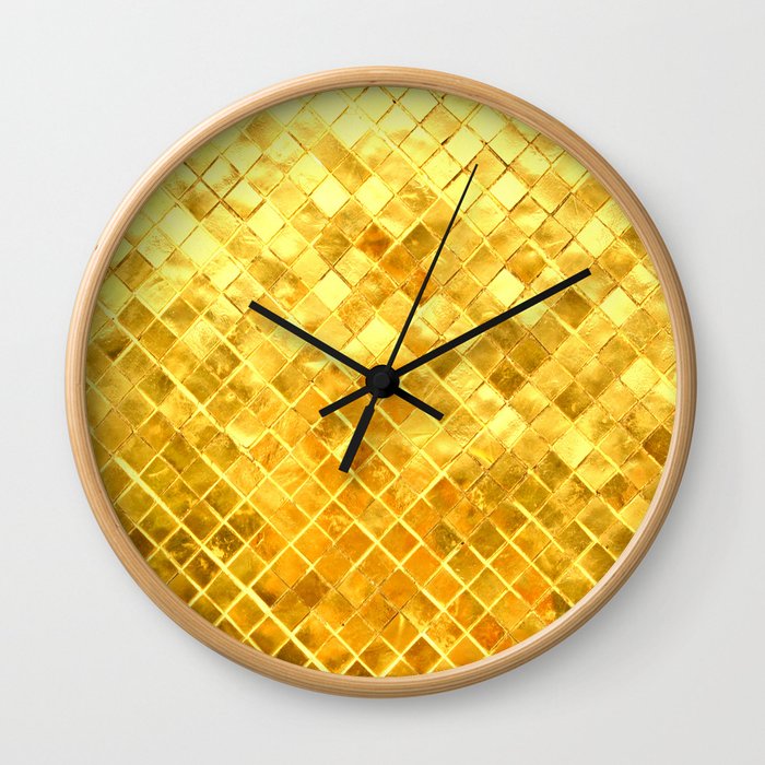 Give me Gold: festive, golden, fashionable, 3-d, glittery, Christmas, cheerful, lattice design Wall Clock