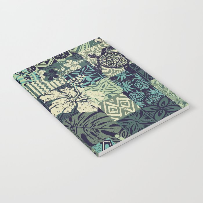 Hawaiian hibiscus and tribal element fabric patchwork abstract vintage vintage seamless pattern  Notebook