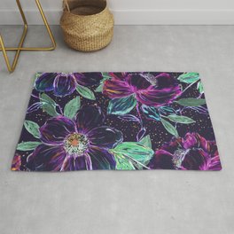 Whimsical hand paint floral and golden confetti design Rug