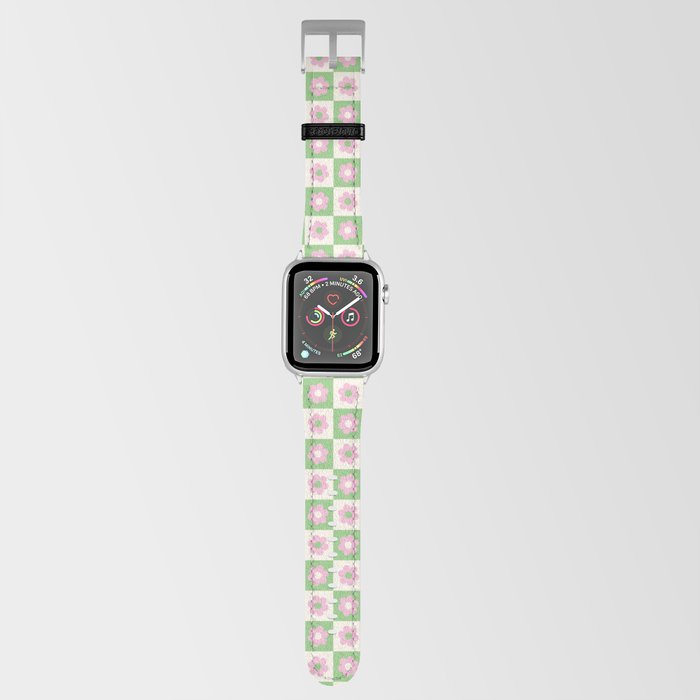 Checkered Daisies in Pink and Green Apple Watch Band