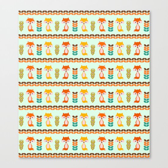 Foxes, grains and leaves Canvas Print