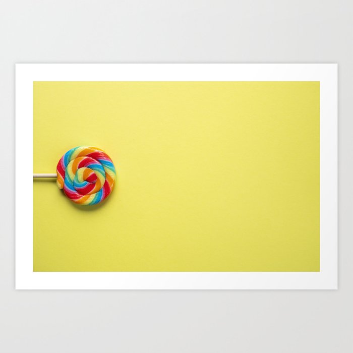 Modern popart rainbow lollypop art print - yellow and pastel colors food photography Art Print