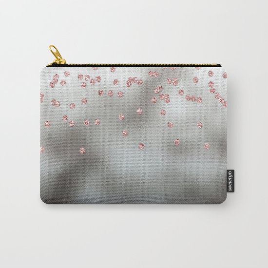 Rosegold pink glitter confetti on silver metal background Carry-All Pouch