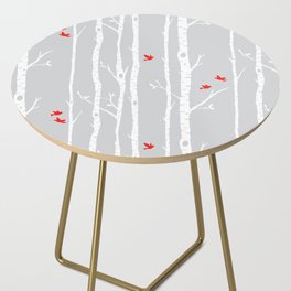 Birch tree forest with red birds on gray Side Table