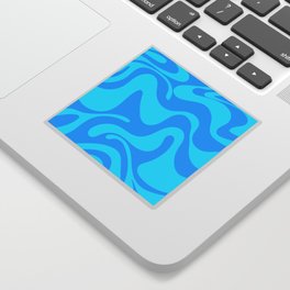 Lava Lamp - 70s Abstract Minimal Modern Wavy Art Design Pattern in Blue and Turquoise Sticker