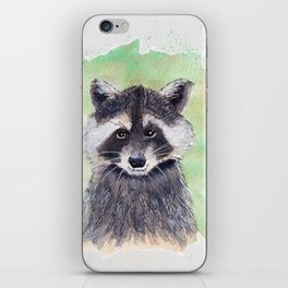 Raccoon Portrait Watercolor - White Background iPhone Skin
