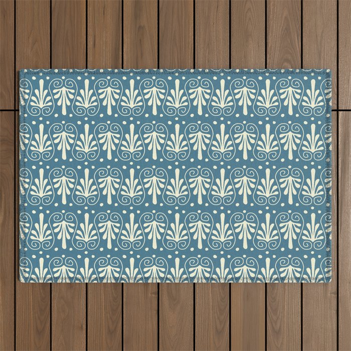 Ancient Art Motif in Blue & Offwhite Outdoor Rug