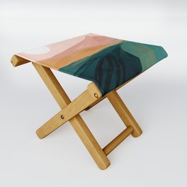 pink, green, gold moon watercolor mountains Folding Stool