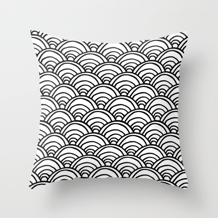 Waves All Over - Black on White Throw Pillow