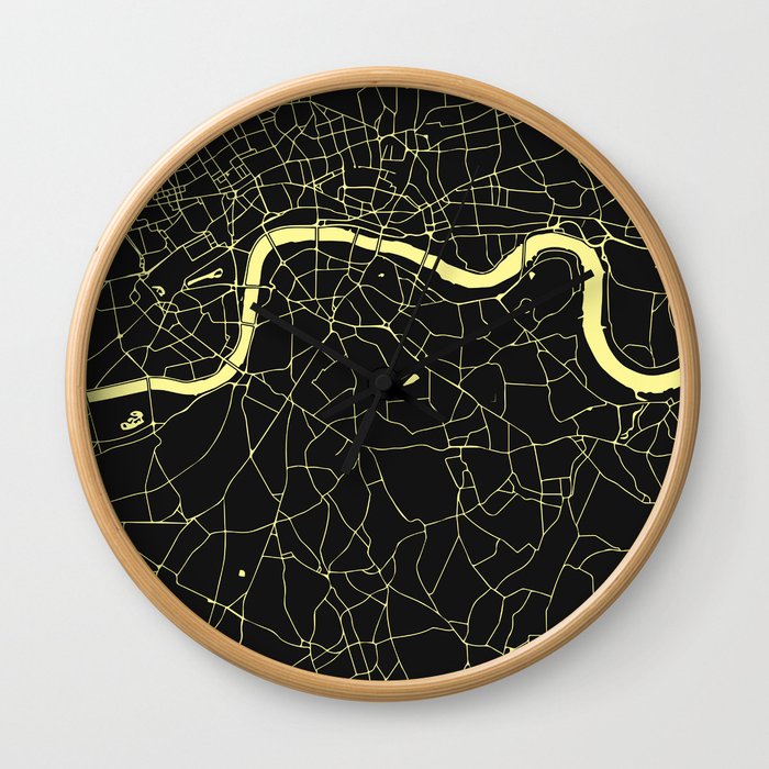 London Black on Yellow Street Map Wall Clock