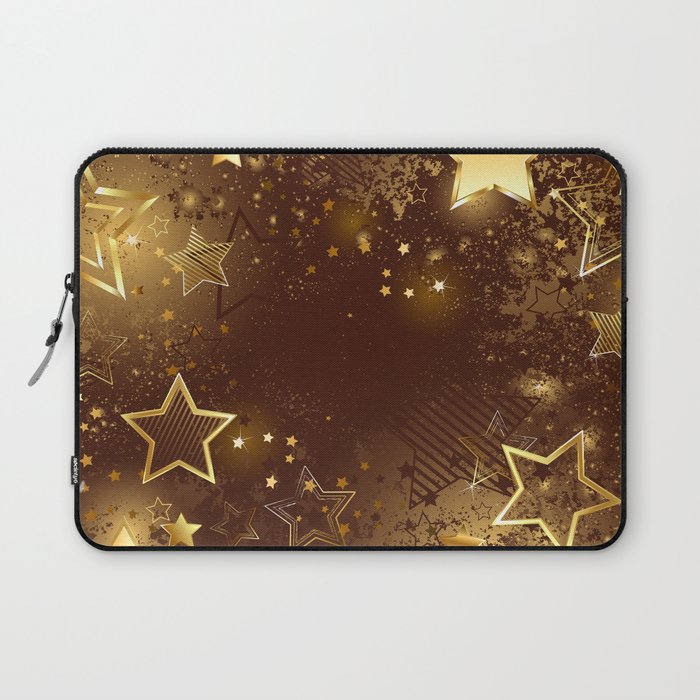 Brown background with golden stars Laptop Sleeve