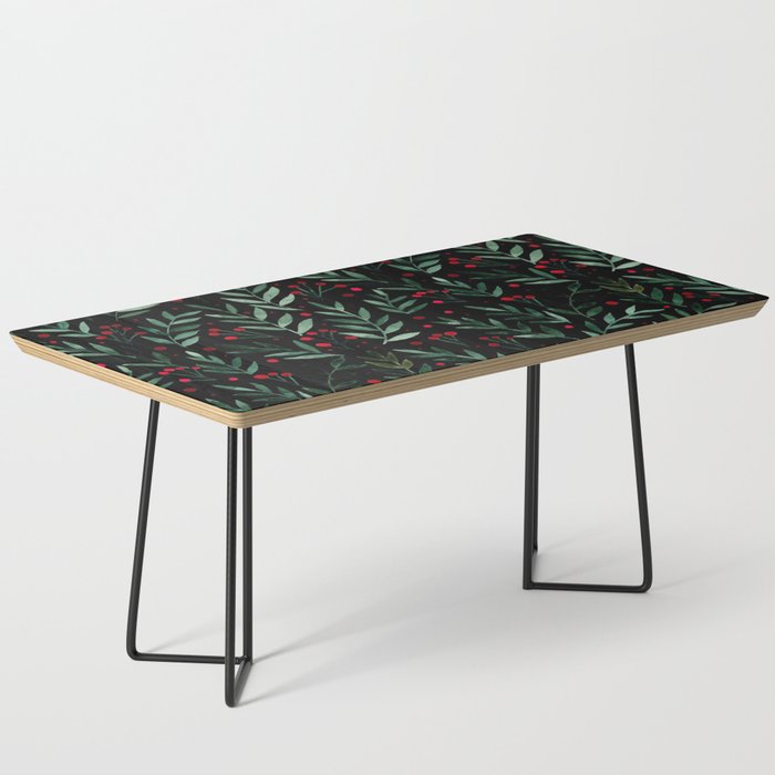 Festive watercolor branches - black, red and green Coffee Table