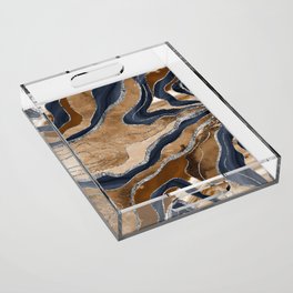 Earthy Navy Blue Marble Agate Silver Glitter Glam #1 (Faux Glitter) #decor #art  Acrylic Tray