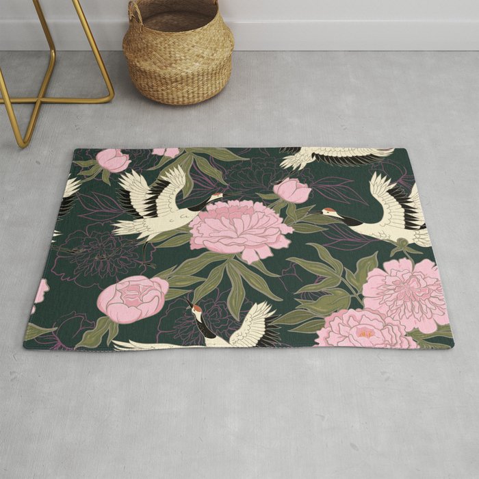 Peonies and Cranes Rug