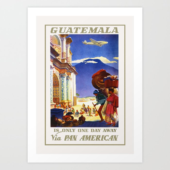 Guatemala Vintage Travel Poster 1930s / Travel Poster / PAA Wall Art Print / PAN, Aircraft, Guatemala Art Print
