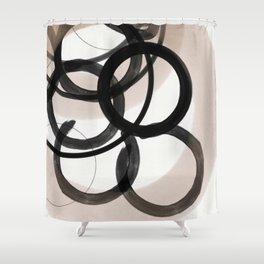 Strokes 4 | Neutral & Black Circle Abstract Shower Curtain