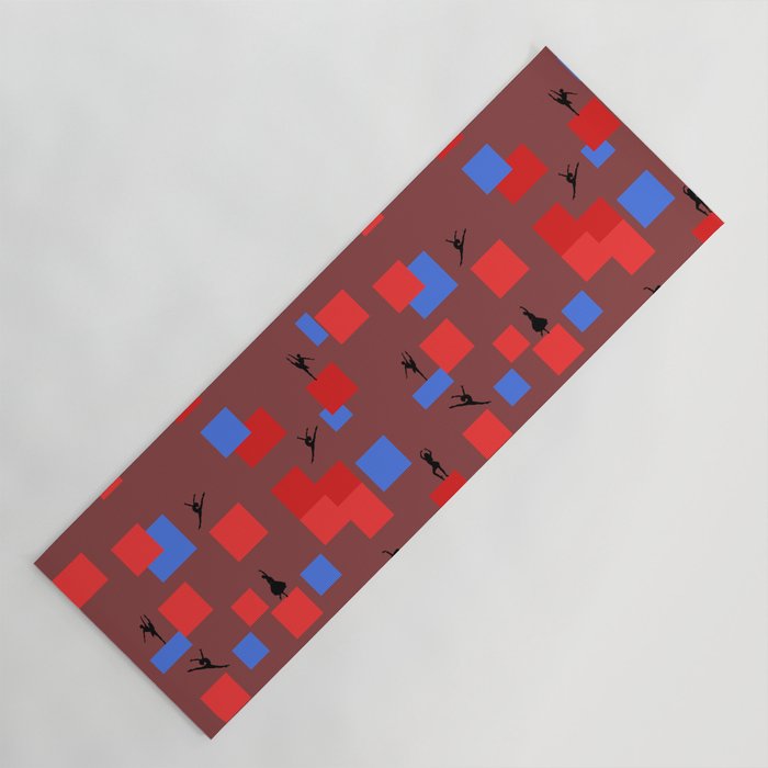 Dancing like Piet Mondrian - Cubes Red, and Blue on the dark brown background Yoga Mat