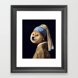 Doge with a Pearl Earring Framed Art Print