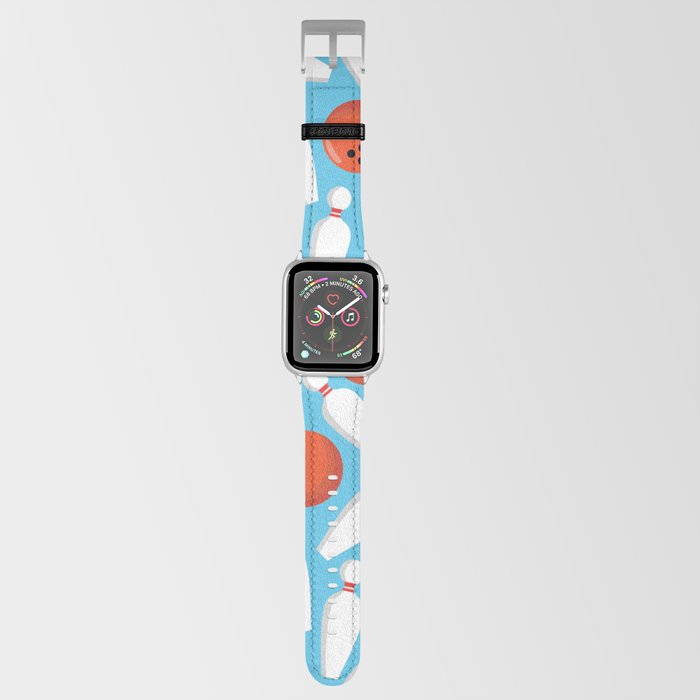 Cute Bowling Pins Sky Blue Bowler Print Pattern Apple Watch Band