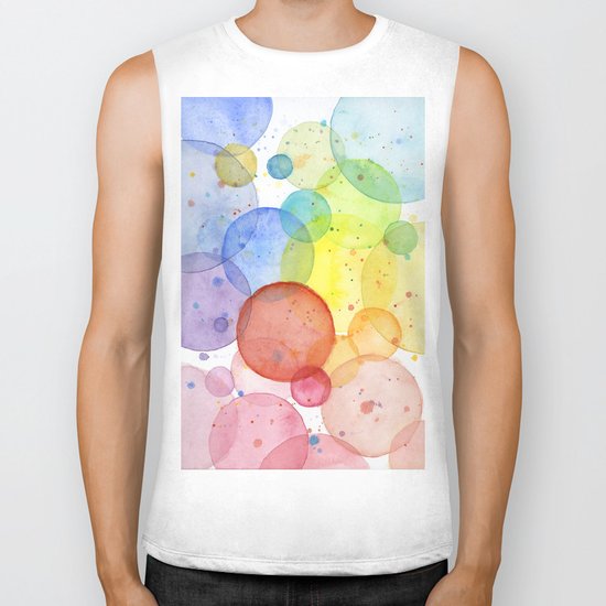 Watercolor Abstract Rainbow Circles and Splatters Biker Tank