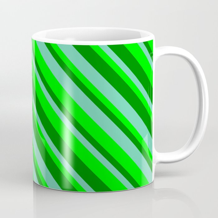 Green, Aquamarine & Lime Colored Striped Pattern Coffee Mug