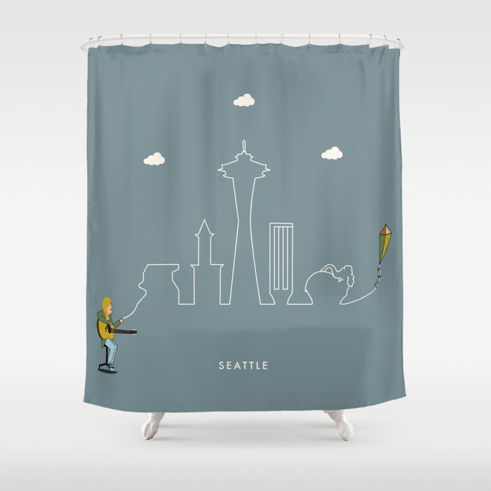 Seattle Skyline Kite Shower Curtain