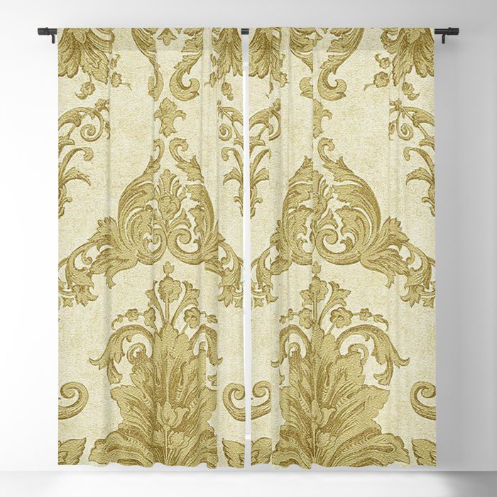 Gold Cream Paisley Floral Pattern Blackout Curtain
