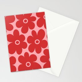 Retro Flowers Red and Pink Stationery Card