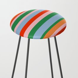 Colorful Stripe Orange, Green, Pale Pink, and Baby Blue Pattern Counter Stool