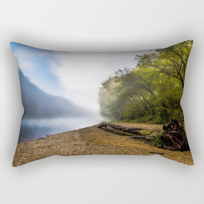 The Banks of the Buffalo River - Fallen Tree on Foggy Morning in Ozark Mountains in Arkansas Rectangular Pillow